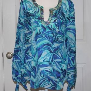 Lilly Pulitzer Semi-Sheer Blouse w/ Embellishments